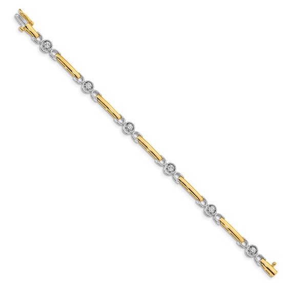 14k Two-tone Holds 1/2 carat 6-2.75mm Round Diamond Bar 7 inch Tennis Bracelet Mounting
