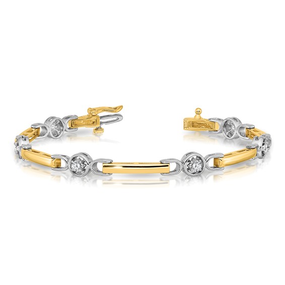 14k Two-tone Holds 1/2 carat 6-2.75mm Round Diamond Bar 7 inch Tennis Bracelet Mounting