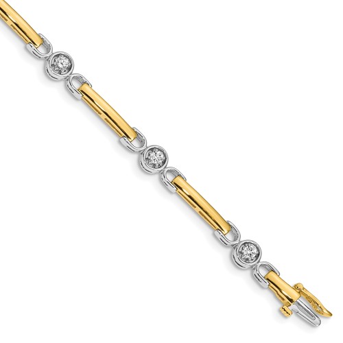 14K Two-tone Complete 0.50 Carat Round VS Diamond Bar Tennis Bracelet, 7"
