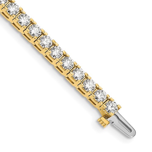 14K Yellow Gold Complete 6.6 Carat Round AA Diamond 4-prong Tennis Bracelet, 7"