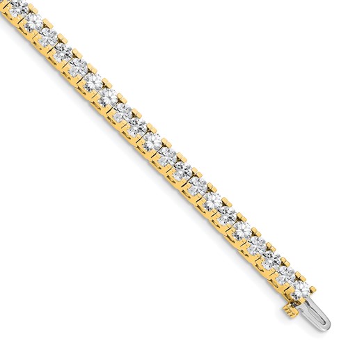 14K Yellow Gold Complete 7.5 Carat Round a Diamond 4-prong Tennis Bracelet, 7"