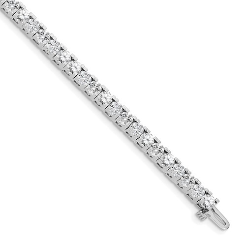 14K White Gold Complete 7.5 Carat Round a Diamond 4-prong Tennis Bracelet, 7"