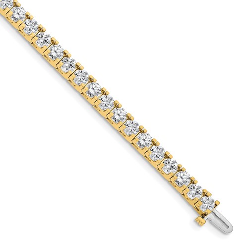 14K Yellow Gold Complete 12.5 Carat Round a Diamond 4-prong Tennis Bracelet, 7"