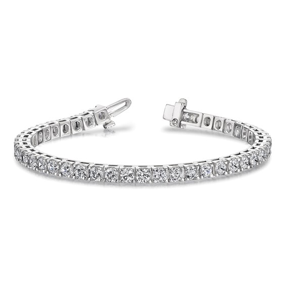 14k White Gold Holds 17 carat 33-5.1mm Round Diamond 4-prong 7 inch Tennis Bracelet Mounting