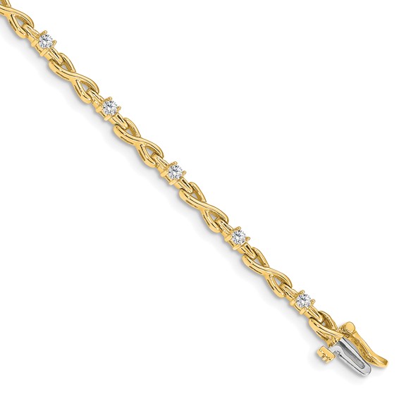 14k Holds 1/2 carat 11-2.2mm Round Diamond 4-prong X-design 7 inch Tennis Bracelet Mounting