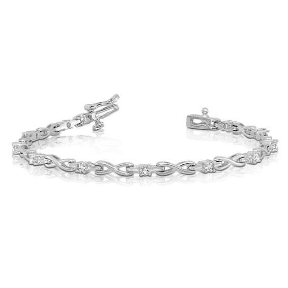 14k White Gold Holds 1/2 carat 11-2.2mm Round Diamond 4-prong X-design 7 inch Tennis Bracelet Mounting