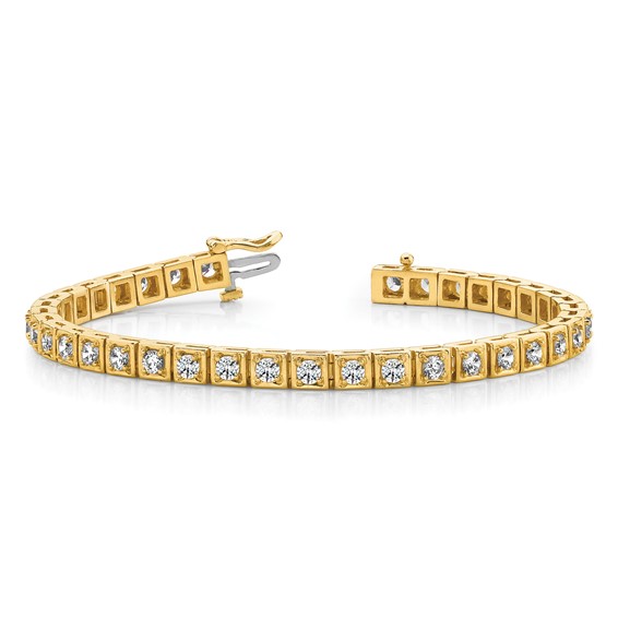 14k Holds 5.1 carat 34-3.4mm Round Diamond 4-prong 7 inch Tennis Bracelet Mounting