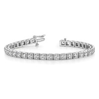 14K White Gold Complete 5.1 Carat Round VS Diamond 4-prong Tennis Bracelet, 7" view 3