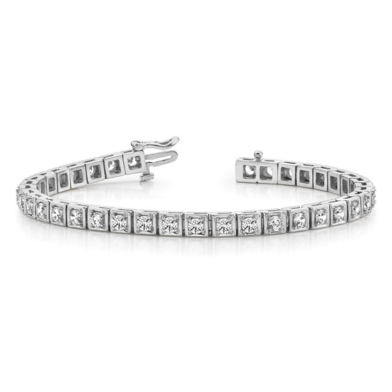 14k White Gold Holds 5.1 carat 34-3.4mm Round Diamond 4-prong 7 inch Tennis Bracelet Mounting