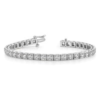 14K White Gold Complete 5.1 Carat Round VS Diamond 4-prong Tennis Bracelet, 7" view 5