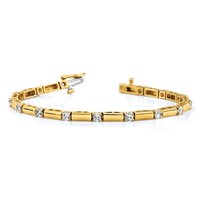 14K Yellow Gold Complete 2.8 Carat Round AA Diamond Bar Link Tennis Bracelet, 7" view 5