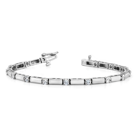 14k White Gold Holds 2.8 carat 13-3.8mm Round Diamond Bar Link 7 inch Tennis Bracelet Mounting
