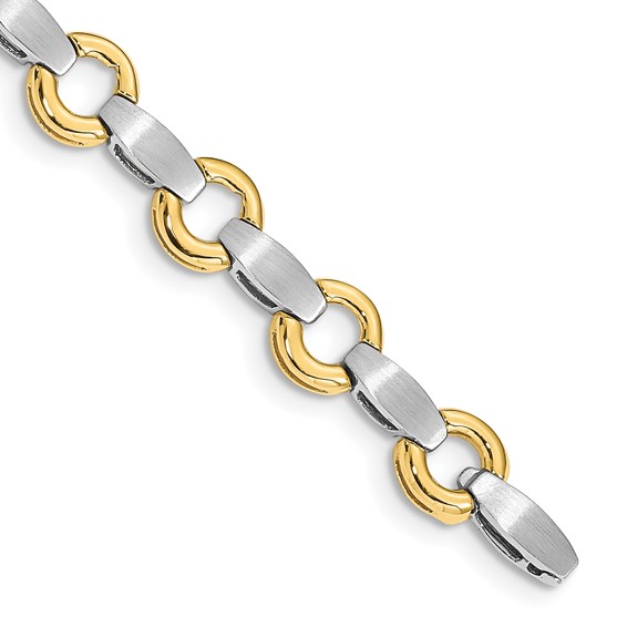 14k Two-tone Holds 13 Stones up to 2.5mm Satin Curved Bar Add-a-Diamond 7 inch Bracelet