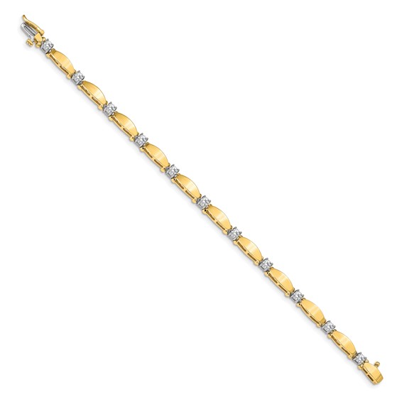 14k Two-tone Holds 1.13 carat 11-3.0mm Round Diamond Curved Bar Link 7 inch Tennis Bracelet Mounting
