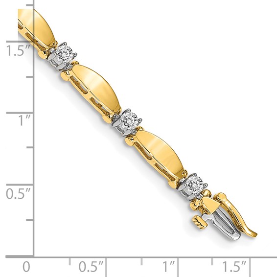 14k Two-tone Holds 1.13 carat 11-3.0mm Round Diamond Curved Bar Link 7 inch Tennis Bracelet Mounting