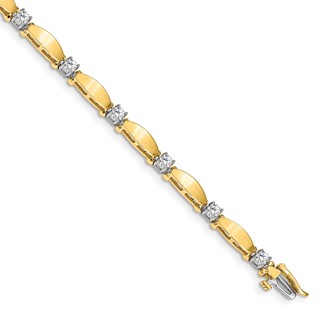 14k Two-tone Holds 1.13 carat 11-3.0mm Round Diamond Curved Bar Link 7 inch Tennis Bracelet Mounting
