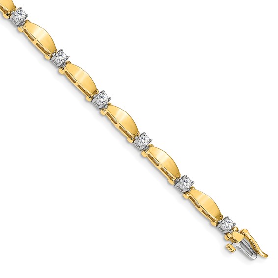 14k Two-tone Holds 1.13 carat 11-3.0mm Round Diamond Curved Bar Link 7 inch Tennis Bracelet Mounting