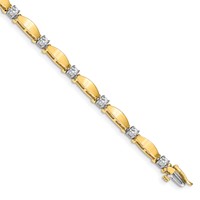 14K Two-tone Complete 1.13 Carat Round Aaa Diamond Curved Bar Link Tennis Bracelet, 7" view 1