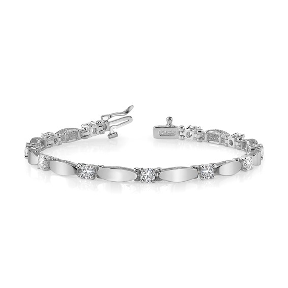 14k White Gold Holds 1.13 carat 11-3.0mm Round Diamond Curved Bar Link 7 inch Tennis Bracelet Mounting