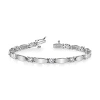 14K White Gold Complete 1.13 Carat Round AA Diamond Curved Bar Link Tennis Bracelet, 7" view 5