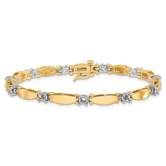 14k Two-tone Holds 1.87 carat 11-3.5mm Round Diamond Curved Bar Link 7 inch Tennis Bracelet Mounting