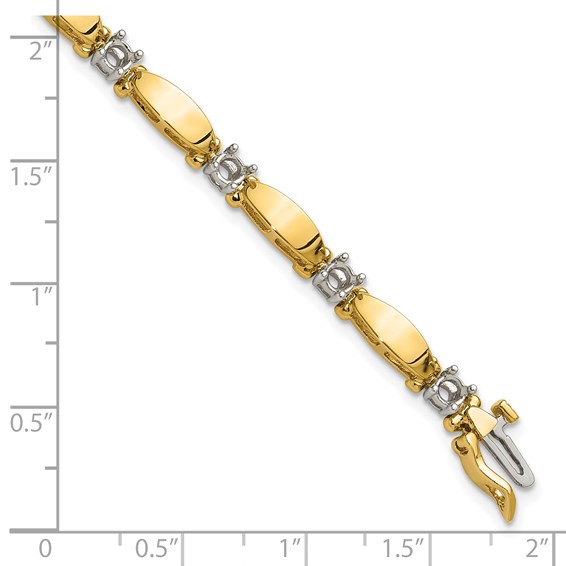 14k Two-tone Holds 1.87 carat 11-3.5mm Round Diamond Curved Bar Link 7 inch Tennis Bracelet Mounting