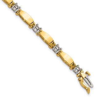 14k Two-tone Holds 1.87 carat 11-3.5mm Round Diamond Curved Bar Link 7 inch Tennis Bracelet Mounting