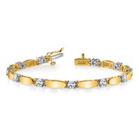 14K Two-tone Complete 1.87 Carat Round a Diamond Curved Bar Link Tennis Bracelet, 7" view 3