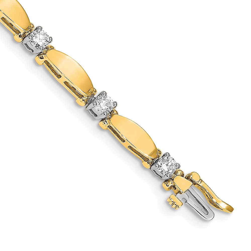 14K Two-tone Complete 1.87 Carat Round a Diamond Curved Bar Link Tennis Bracelet, 7"