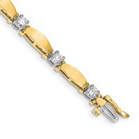 14K Two-tone Complete 1.87 Carat Round a Diamond Curved Bar Link Tennis Bracelet, 7" view 1