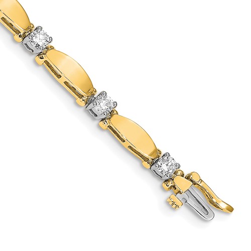 14K Two-tone Complete 1.87 Carat Round AA Diamond Curved Bar Link Tennis Bracelet, 7"