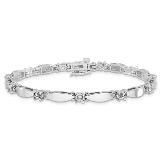 14k White Gold Holds 1.87 carat 11-3.5mm Round Diamond Curved Bar Link 7 inch Tennis Bracelet Mounting