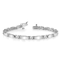 14K White Gold Complete 1.87 Carat Round Aaa Diamond Curved Bar Link Tennis Bracelet, 7" view 3