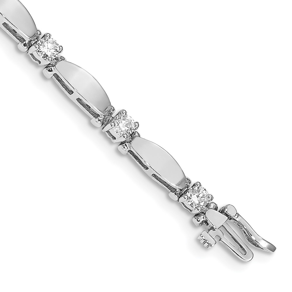 14K White Gold Complete 1.87 Carat Round Aaa Diamond Curved Bar Link Tennis Bracelet, 7"