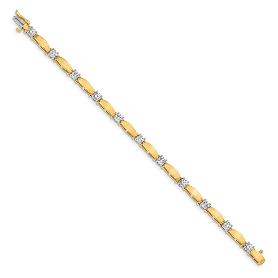 14k Two-tone Holds 2.75 carat 11-4.0mm Round Diamond Curved Bar Link 7 inch Tennis Bracelet Mounting