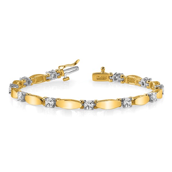 14k Two-tone Holds 2.75 carat 11-4.0mm Round Diamond Curved Bar Link 7 inch Tennis Bracelet Mounting