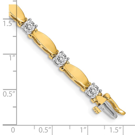 14k Two-tone Holds 2.75 carat 11-4.0mm Round Diamond Curved Bar Link 7 inch Tennis Bracelet Mounting