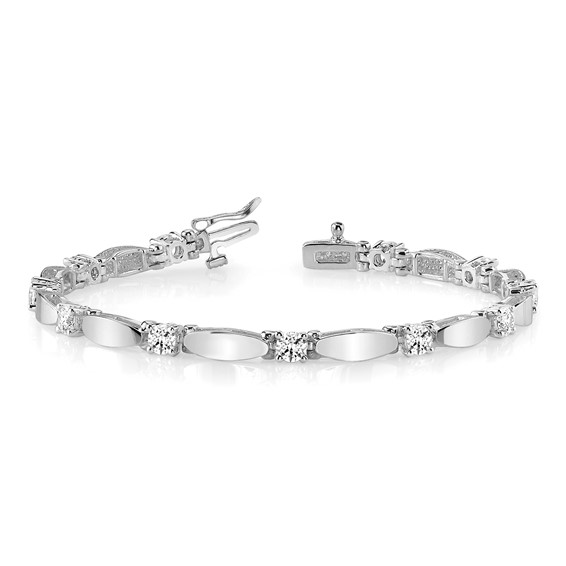 14k White Gold Holds 2.75 carat 11-4.0mm Round Diamond Curved Bar Link 7 inch Tennis Bracelet Mounting