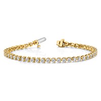 14K Yellow Gold Complete 2.4 Carat Round AA Diamond 3-prong Tennis Bracelet, 7" view 3