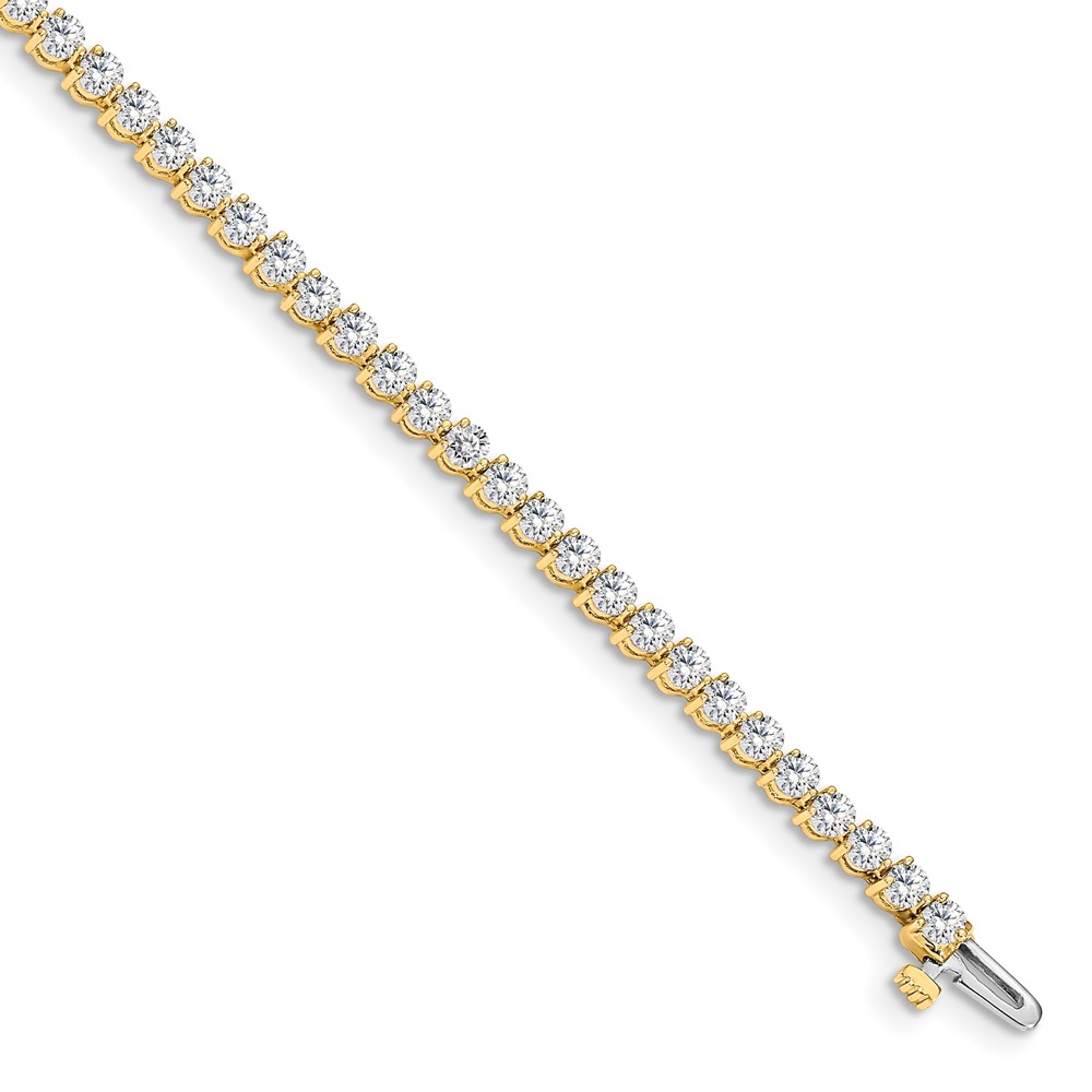 14K Yellow Gold Complete 2.4 Carat Round AA Diamond 3-prong Tennis Bracelet, 7"