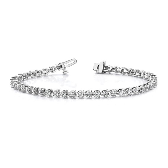 14k White Gold Holds 2.4 carat 59-2.2mm Round Diamond 3-prong 7 inch Tennis Bracelet Mounting