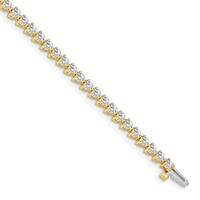 14K Yellow Gold Complete 4.3 Carat Round AA Diamond 3-prong Tennis Bracelet, 7" view 1
