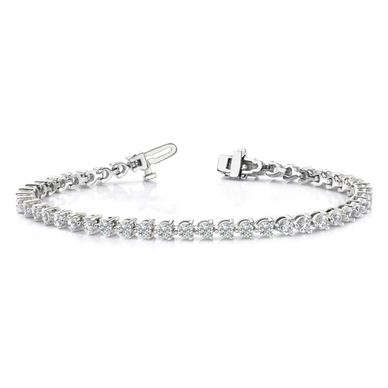 14k White Gold Holds 4.3 carat 47-2.8mm Round Diamond 3-prong 7 inch Tennis Bracelet Mounting