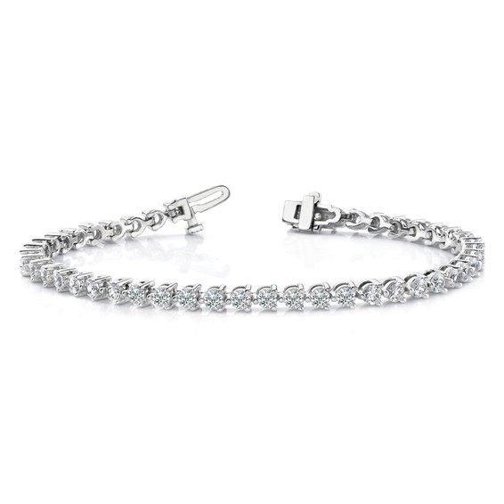 14k White Gold Holds 6.15 carat 41-3.4mm Round Diamond 3-prong 7 inch Tennis Bracelet Mounting