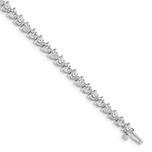 14K White Gold Complete 6.15 Carat Round VS Diamond 3-prong Tennis Bracelet, 7"