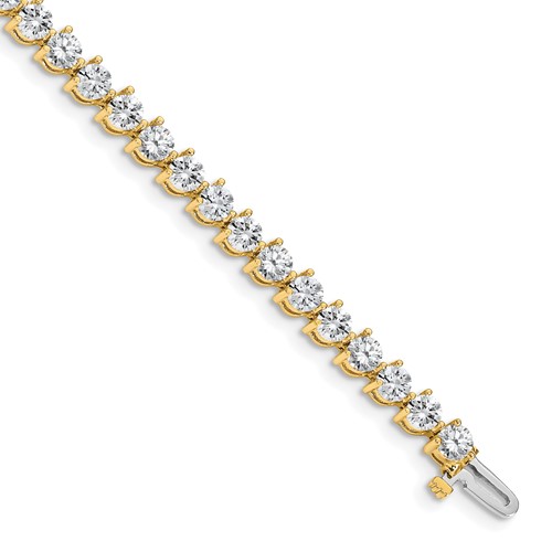 14K Yellow Gold Complete 8.5 Carat Round a Diamond 3-prong Tennis Bracelet, 7"