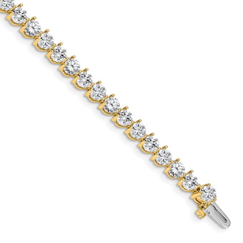14K Yellow Gold Complete 10.2 Carat Round a Diamond 3-prong Tennis Bracelet, 7"
