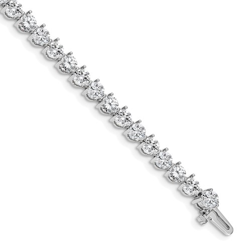 14K White Gold Complete 10.2 Carat Round a Diamond 3-prong Tennis Bracelet, 7"