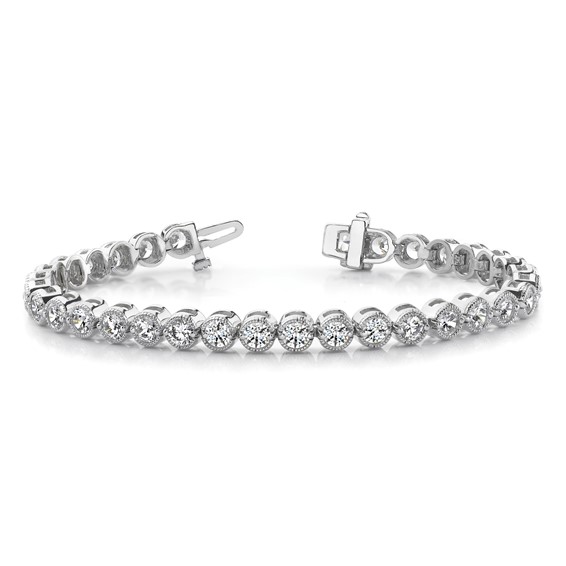 14k White Gold Holds 2.13 carat 61-2.0mm Round Diamond 2-prong 7 inch Tennis Bracelet Mounting
