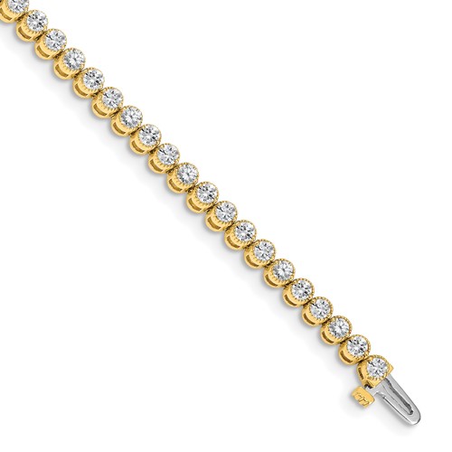 14K Yellow Gold Complete 3.06 Carat Round AA Diamond 2-prong Tennis Bracelet, 7"